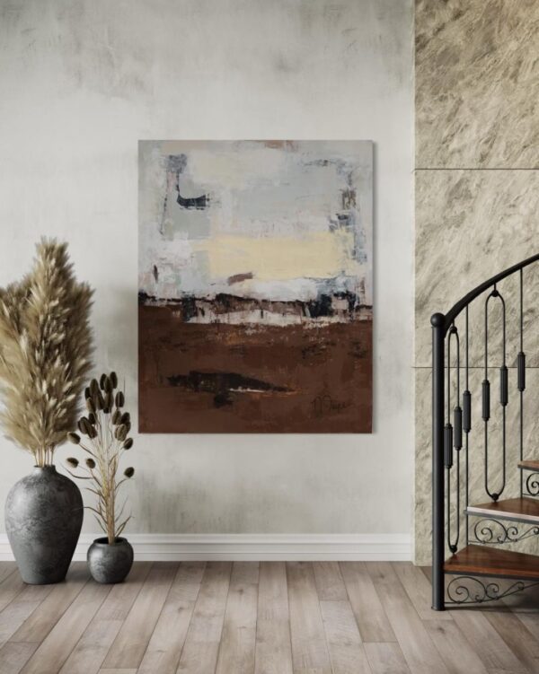 Grounded Serenity abstract painting shown in a commercial interior setting
