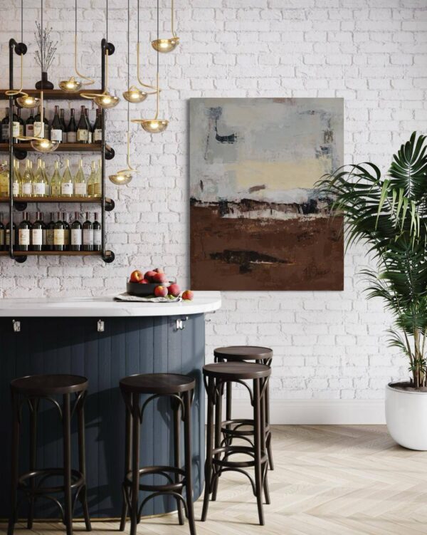 Grounded Serenity abstract painting by Nancy Joyce shown in an interior setting