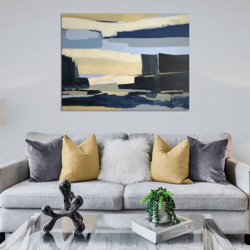 Ochre Horizon abstract painting shown in an interior setting
