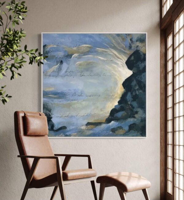 Letting Go abstract landscape painting shown in an interior setting