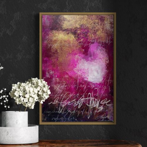 Love Letter abstract painting hanging on wall