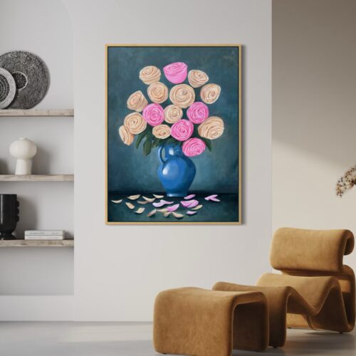 Cinnamon Bun Bouquet abstract painting shown in an wide interior setting
