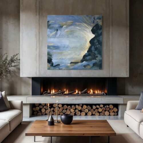 Letting Go abstract painting shown in an interior setting