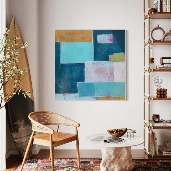 Mixed media abstract art painting by Nancy Joyce called Baja Blues