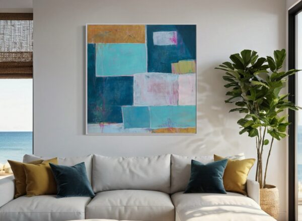 Baja Blues abstract art mixed media painting by Nancy Joyce