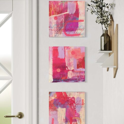 Let’s Celebrate abstract art colorful abstract triptych paintings by Nancy Joyce