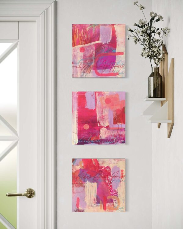 Let’s Celebrate abstract art colorful abstract triptych paintings by Nancy Joyce