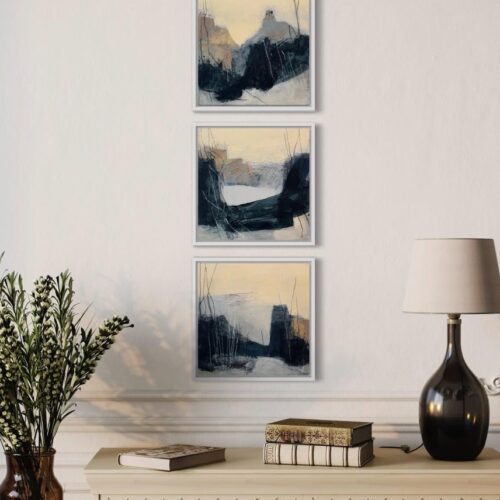 Morning Walk abstract art triptych paintings by Nancy Joyce