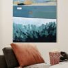 Undercurrent abstract painting shown on living room ininterior setting
