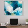 Blue Meadow abstract art painting by Nancy Joyce over computer