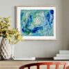 Blue Path original painting on paper by Nancy Joyce framed on wall