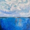 Fluffy Cloud over deep blue ocean, abstract art painting by Nancy Joyce