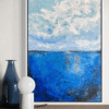 Fluffy Cloud abstract art painting by Nancy Joyce over desk