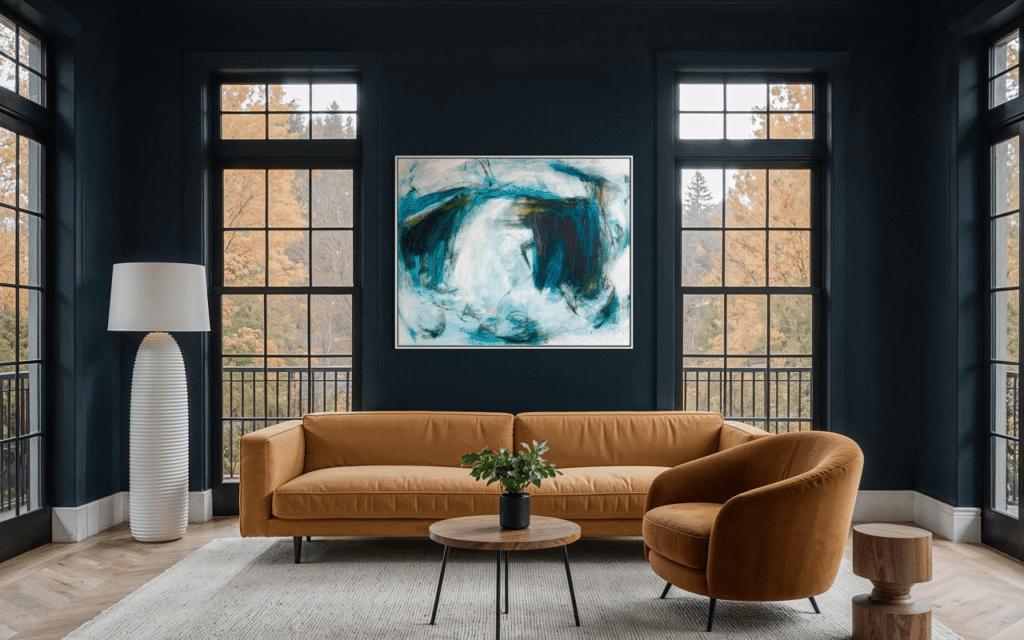 My Organized Mess abstract art painting by Nancy Joyce in living room